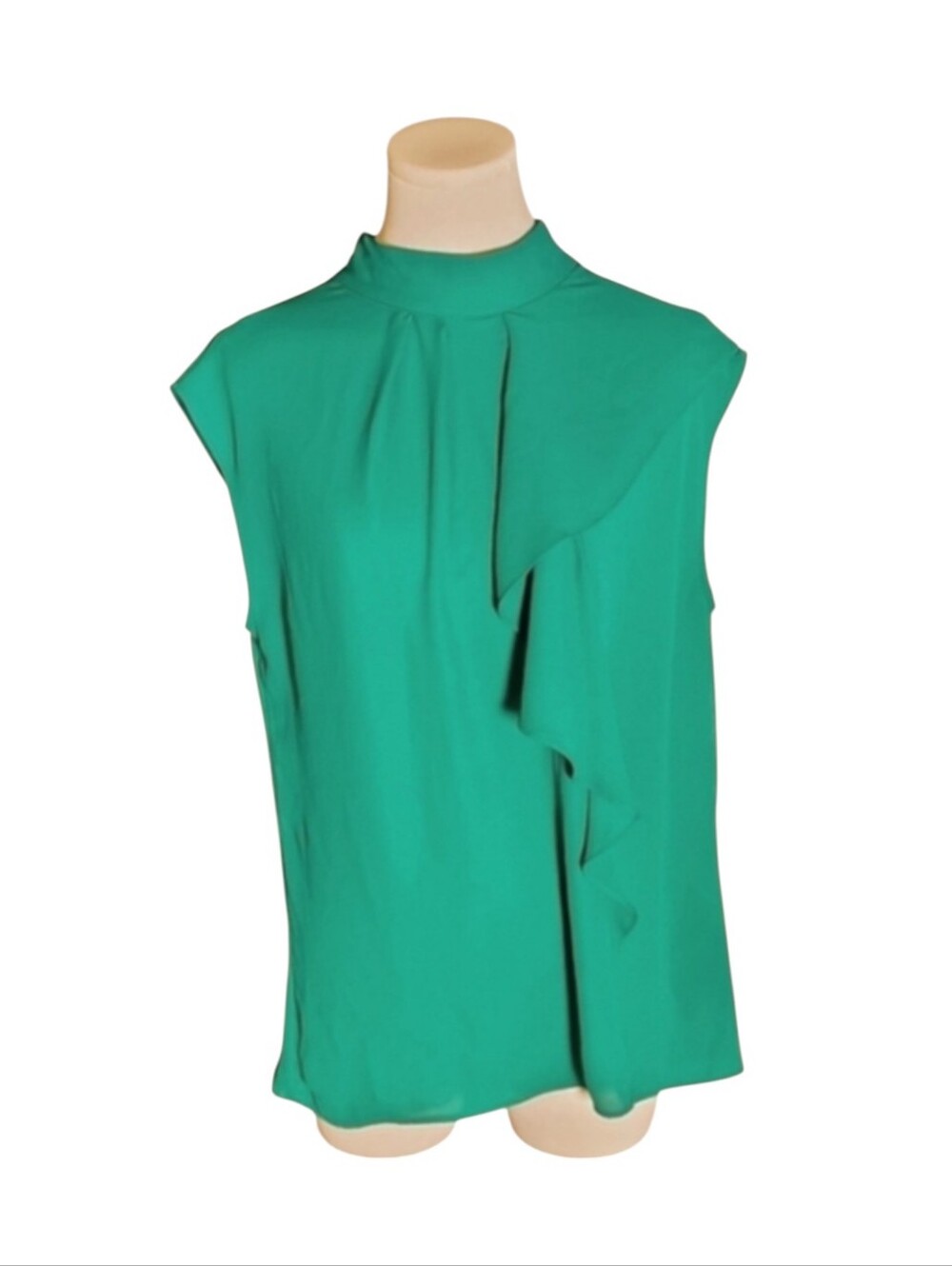 New York & Company Emerald Green Sleeveless Ruffle Blouse